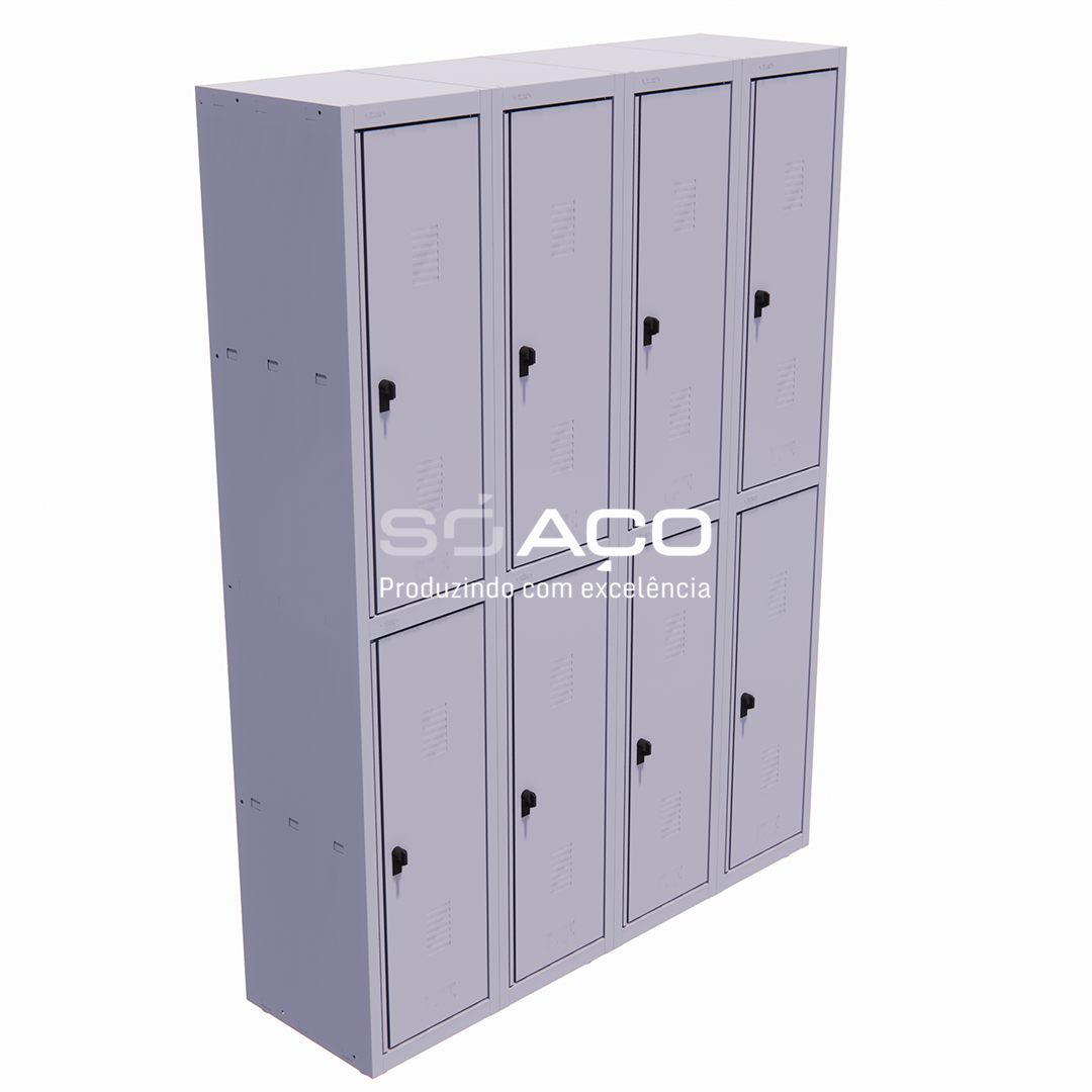 PA 5789 - VESTIÁRIO MONTÁVEL E DESMONTÁVEL DE AÇO COM 08 PORTAS GRANDES COM CHAVE 1935X1360X410MM - CINZA TEXTURIZADO