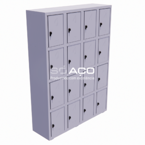 PA 5567 - VESTIÁRIO MONTÁVEL E DESMONTÁVEL DE AÇO COM 16 PORTAS PEQUENAS COM CHAVE 1935X1360X410MM - CINZA TEXTURIZADO