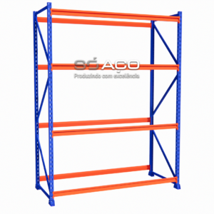 PA 8017 - GÔNDOLA INDUSTRIAL ECONÔMICA INICIAL COM 04 DIVISÕES 2000X1800X600MM SEM COMPENSADO - COL. AZUL LONG. LARANJA