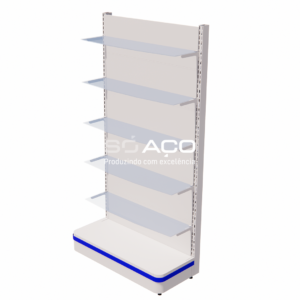 PA 7281 - GÔNDOLA PARA FARMÁCIA CABECEIRA COM 05 PRATELEIRAS DE VIDRO COM PODIUM 1450X700X300MM - BRANCO BRILHANTE