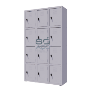 PA 5894 - VESTIÁRIO MONTÁVEL E DESMONTÁVEL DE AÇO COM 12 PORTAS PEQUENAS COM PITÃO 1935X1020X410MM - CINZA TEXTURIZADO