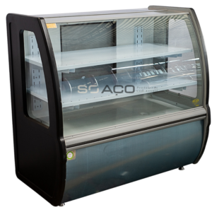 PA 2573 - BALCÃO VITRINE ESTUFA NATURAL CAIXA VIDRO SEMI CURVO LATERAL POLIPROPILENO 700MM - 220V - LATERAL PRETA