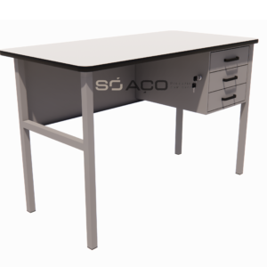 PA 3626 - MESA DE AÇO COM 03 GAVETAS COM CHAVE ECONÔMICA 1200X600X740MM - TAMPO CINZA CRISTAL TEXTURIZADO
